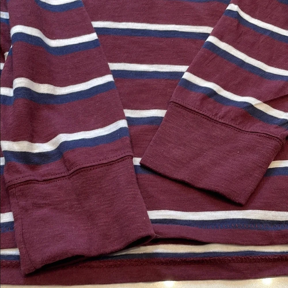 JCrew Knit Goods Slub Cotton Striped Maroon Long Sleeve Shirt, Size L